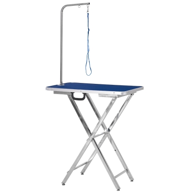 PawHut 28" Foldable Dog Grooming Table with Adjustable Arm, Non-Slip Surface for Medium Small Dogs, Cats, Blue