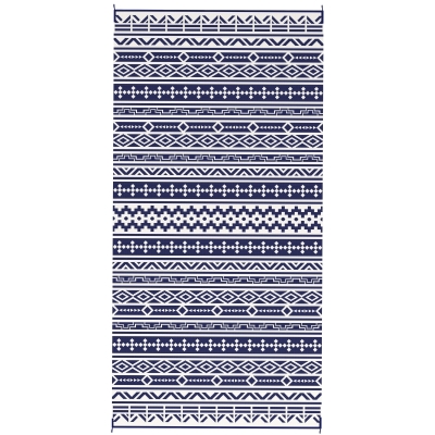 Outdoor Rug 215.7" x 107.9" x 0.12" Blue and White Geometric Wall