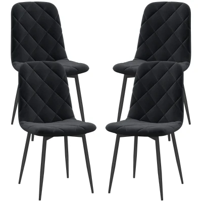 HOMCOM Dining Chairs Set of 4, Upholstered Dining Room Chairs with Steel Legs, Modern Kitchen Chair for Dining Room, Black