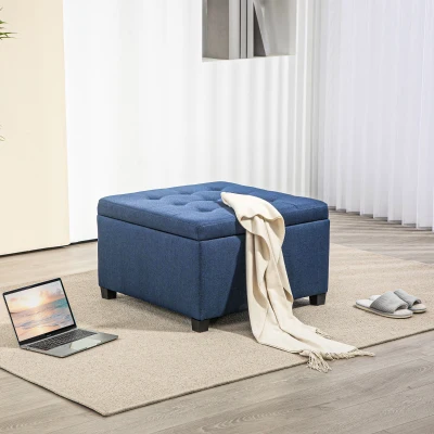 HOMCOM Round Tufted Storage Ottoman Bench with Flip Top, Blue