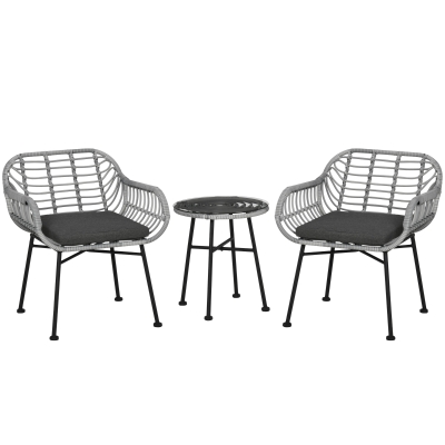 Rattan Bistro Set 25.25"x24.75"x30" Gray