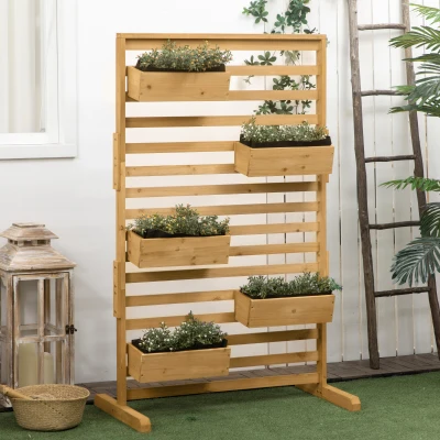 Outsunny Wooden Plant Trellis Stand with 5 Planter Boxes, Outdoor