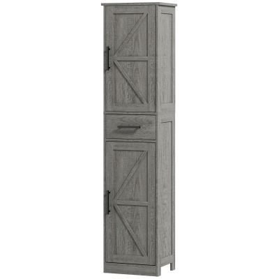 HOMCOM 67" Tall Bathroom Cabinet, Narrow Bathroom Storage Cabinet with Drawer, Barn Doors and Adjustable Shelves, Dark Grey