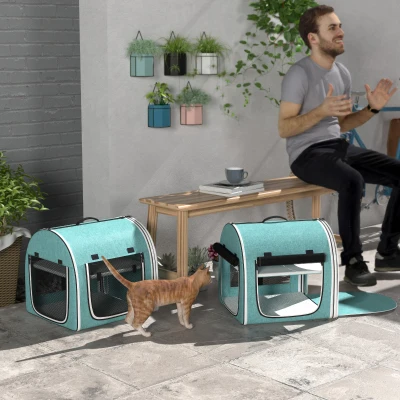 PawHut 39" Portable Cat Carrier, 2 Compartment, Green
