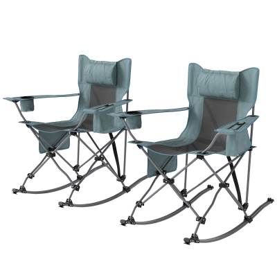 Outsunny 2PC Folding Rocking Camping Chairs, Portable w/ Headrest, Gray
