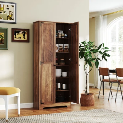 HOMCOM 72" Farmhouse Pantry Cabinet with Adjustable Shelves, Brown