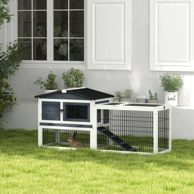 PawHut 59" Outdoor Rabbit Hutch, 2 Level, Dark Gray