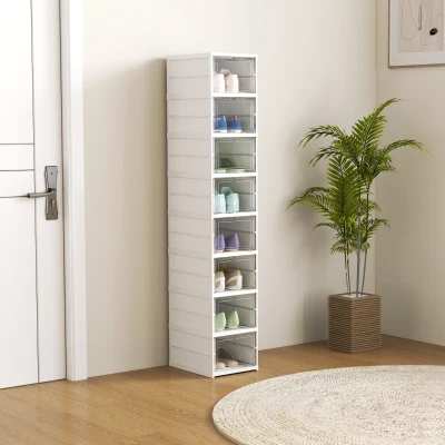 HOMCOM 8 Pack Stackable Shoe Storage Boxes with Clear Door, White