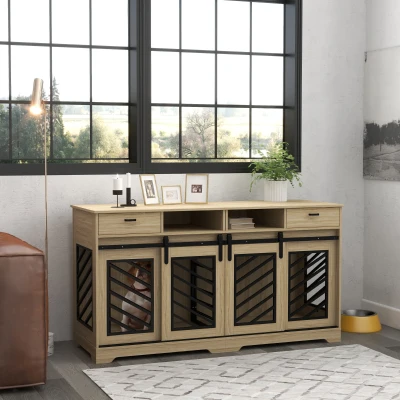 PawHut Modern Dog Kennel with Storage, Oak, for 2 Medium Dogs