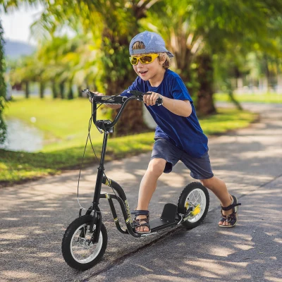 Aosom Youth Scooter, 12-Inch Inflatable Wheel, Dual Brakes, Black