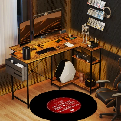 L Shaped Gaming Desk 57.9" W x 31.5" D x 35" H Rustic Brown