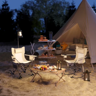 Outsunny Folding Rocking Camping Chairs, Portable, 2 Pack, Cream White