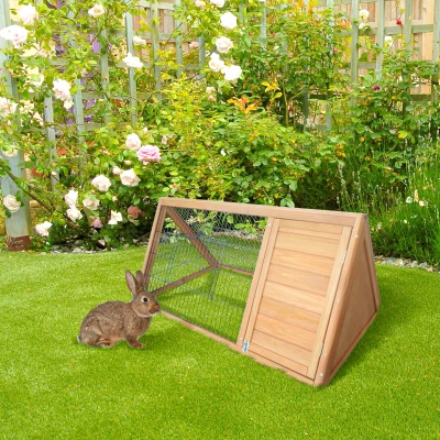 PawHut 46" Wooden A-Frame Rabbit Cage with Run, Yellow