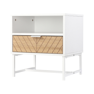 HOMCOM Modern Bedside Table with Drawer, Nightstand with Storage Shelf, Sofa End Table for Bedroom, White and Oak
