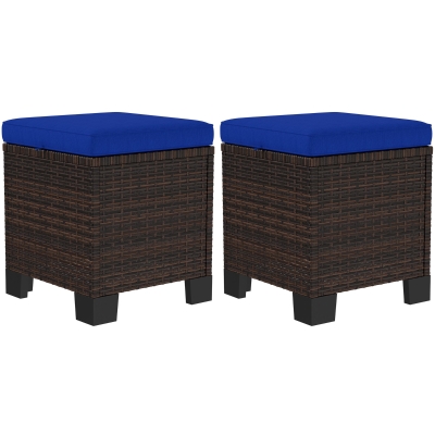 Wicker Outdoor Ottoman 15.7" x 15.7" x 18.1" Dark Blue