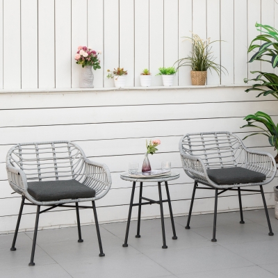 Rattan Bistro Set 25.25"x24.75"x30" Gray