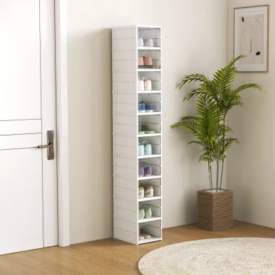 HOMCOM 10 Pack Stackable Shoe Storage Boxes with Clear Door, White