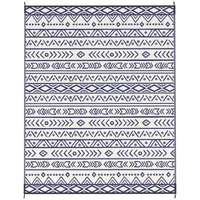 Outdoor Rug 120.1" x 95.7" x 0.12" Blue and White Geometric