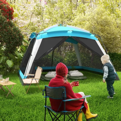 Outsunny 12' x 12' Screen House Tent, 8 Person, Sky Blue