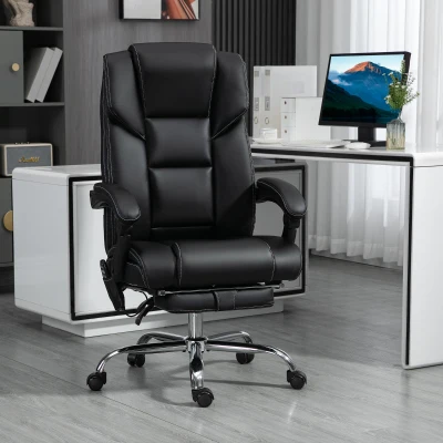 Vinsetto Massage Office Chair with Heat, Reclining PU Leather, Black