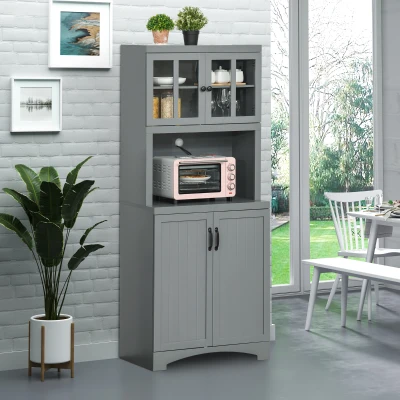 HOMCOM Kitchen Hutch, Gray Pantry Cabinet with Adjustable Shelves