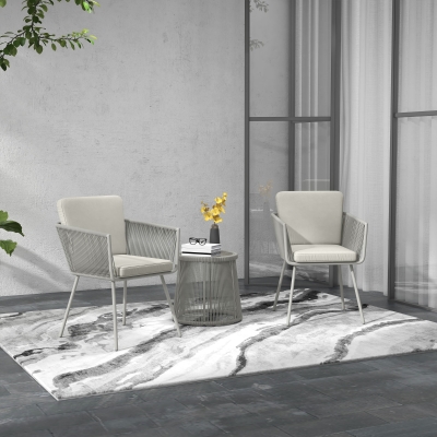 Outsunny 3 Piece Outdoor Patio Bistro Set, Wicker Rattan Furniture with Metal Legs for Garden, Backyard, Light Grey