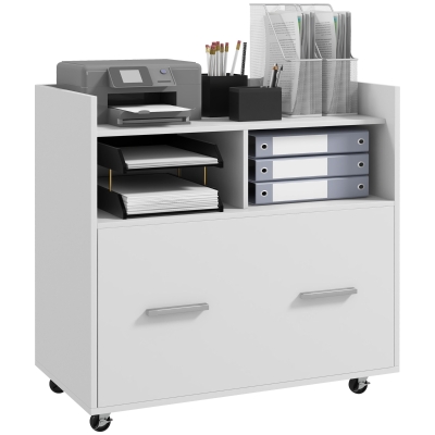 Vinsetto Mobile Filing Cabinet, Rolling File Cabinet with Drawer and Adjustable Hanging Bar for Letter, A4 and Legal Size, White