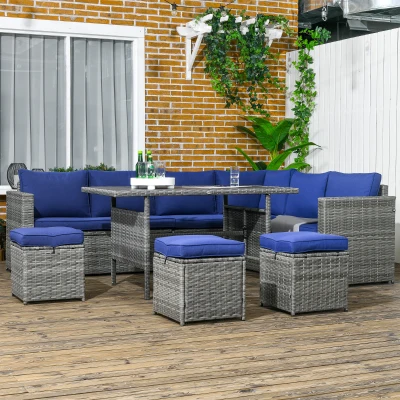 Outsunny 7-Piece Rattan Patio Sofa Set, Dark Blue