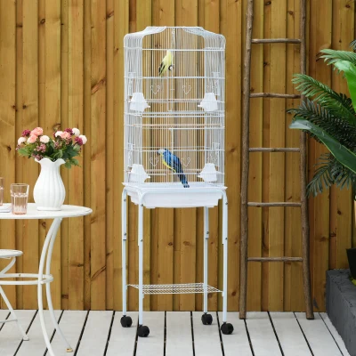 PawHut 60" Metal Bird Cage Kit with Rolling Stand, White