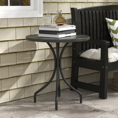 Outsunny 26" Round Outdoor Patio Table, Steel Frame, Gray