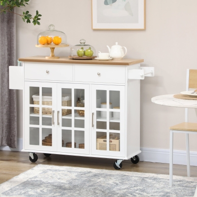 HOMCOM Rolling Kitchen Cart with Storage, Drawers & Racks, White