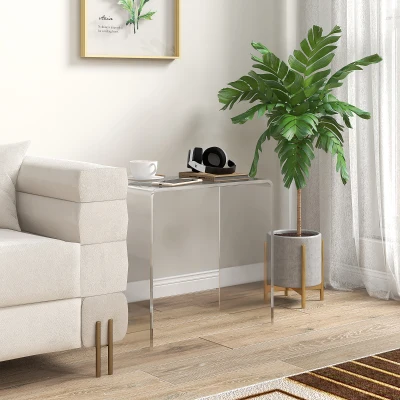 HOMCOM Clear Acrylic Waterfall End Table with Storage, 21"