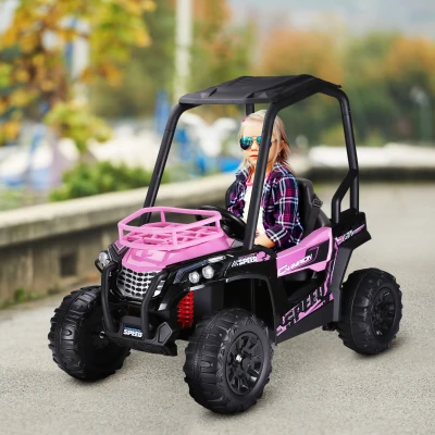 Aosom 12V Kids UTV with Music, Lights & Remote Control, Pink