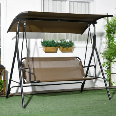 Outsunny 3-Seat Patio Swing Chair, Steel Frame, Adjustable Canopy
