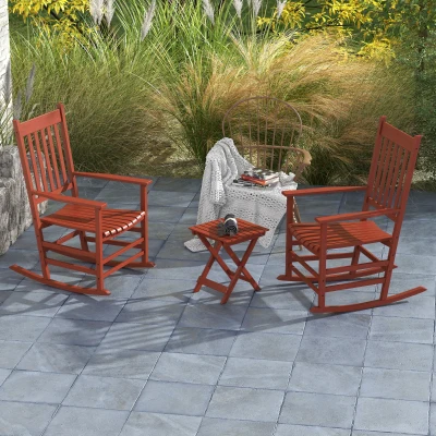 Outsunny Outdoor Rocking Chair Set of 2, Wooden Patio Chairs, Wine Red