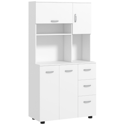 HOMCOM Freestanding Kitchen Microwave Cabinet Tall Cabinet with Doors Drawers Shelves, White