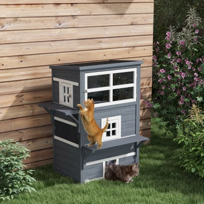 PawHut Outdoor 3-Tier Cat House, Weather Resistant