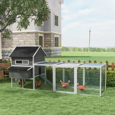 PawHut 137" Wooden Chicken Coop for 8-10 Chickens, Gray