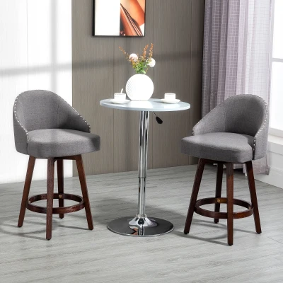 HOMCOM 26" Counter-Height Bar Stools, Linen Fabric, Set of 2, Dark Gray