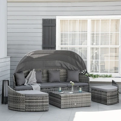 Outsunny Gray Convertible Rattan Daybed Sectional