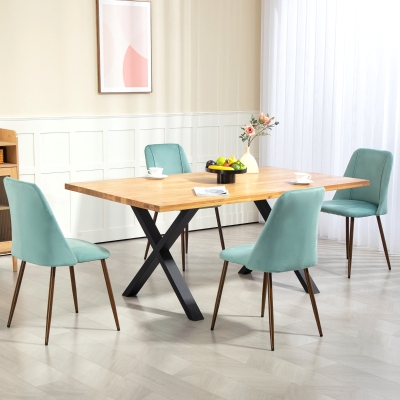 HOMCOM Upholstered Dining Chairs Set of 4, Velvet Accent Chair with Back and Wood-grain Steel Leg for Kitchen, Light Green