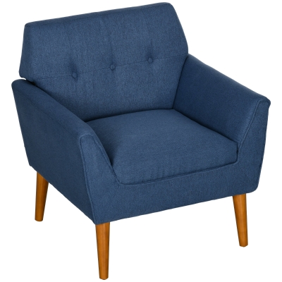 HOMCOM Button Tufted Accent Chair with Wood Legs, Blue