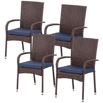 Outsunny Stackable Rattan Outdoor Dining Chairs, Blue
