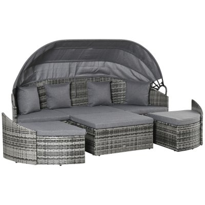 Outsunny Gray Convertible Rattan Daybed Sectional