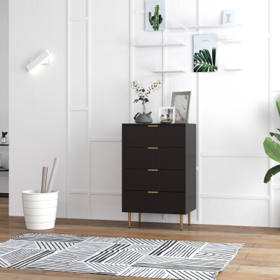 HOMCOM Modern Chest of Drawers 4 Drawer Dresser for Bedroom with Gold Legs and Handles, Black