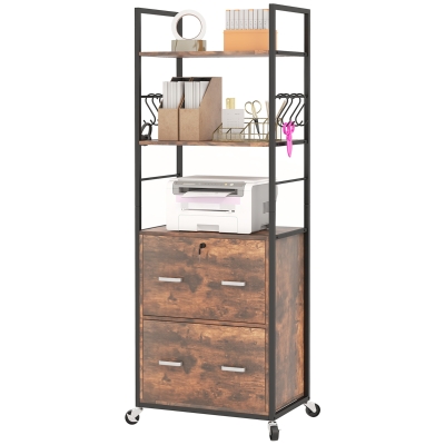 Vinsetto Mobile Filing Cabinet, 2 Drawer, Rustic Brown