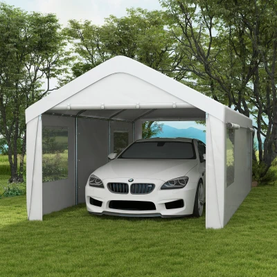 Outsunny 10' x 20' Heavy-Duty Carport, Portable Garage, White