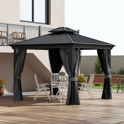 Outsunny 10' x 10' Hardtop Gazebo, Aluminum Frame, Light Gray