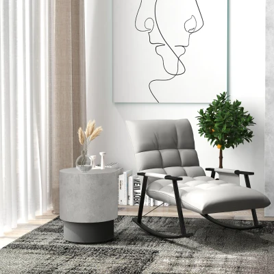 HOMCOM Round Accent Table with Concrete Finish, Adjustable Feet, Gray