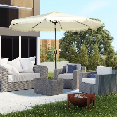 Outsunny 9ft Patio Umbrella, Ruffled Outdoor Market, Cream White